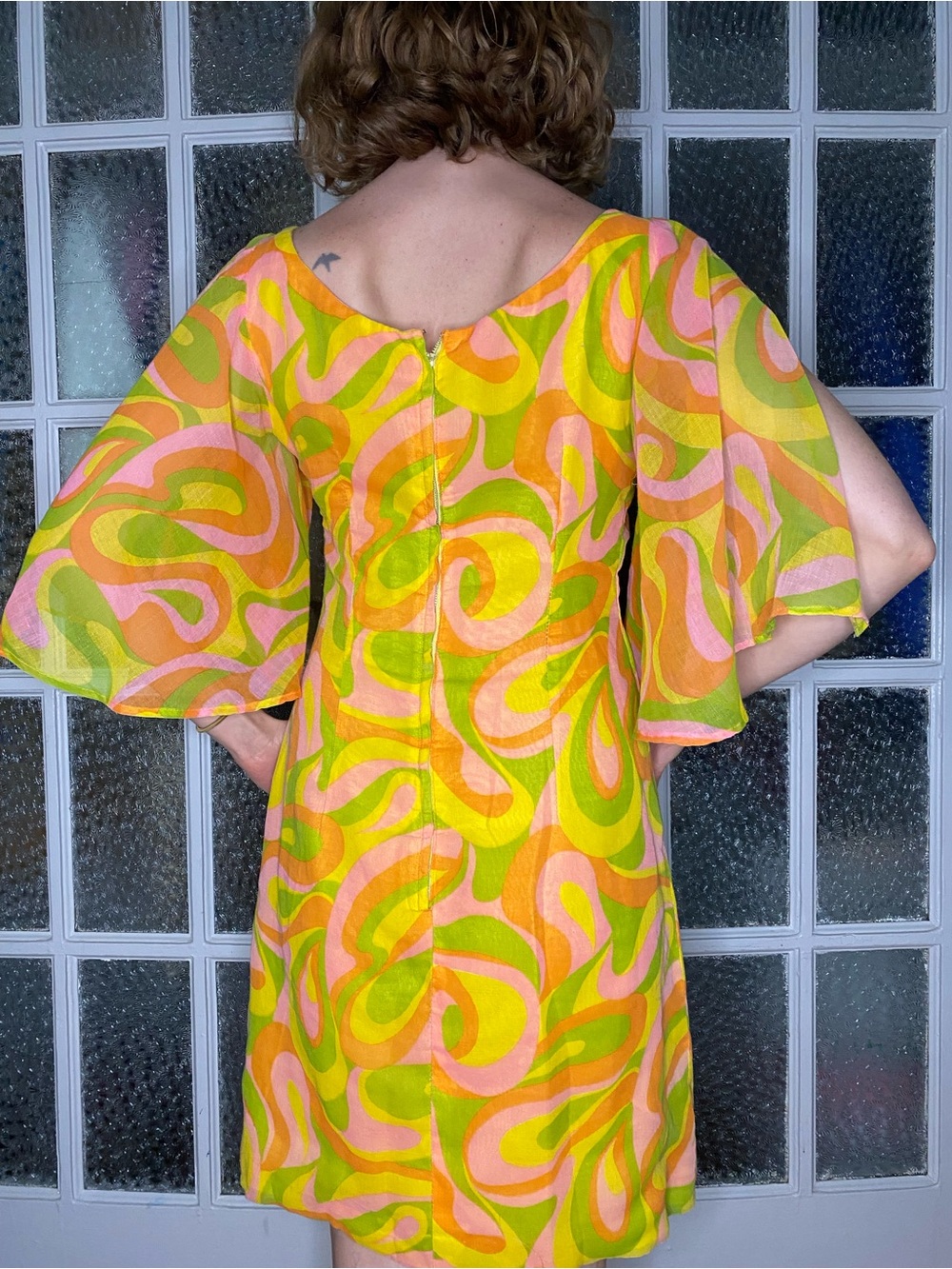 Vibrant Retro Swirl Mini Dress - Pink & Lime